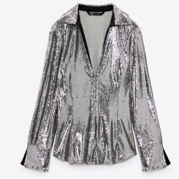 ZARA SEQUIN SHIRT TOP - Picture 12 of 15